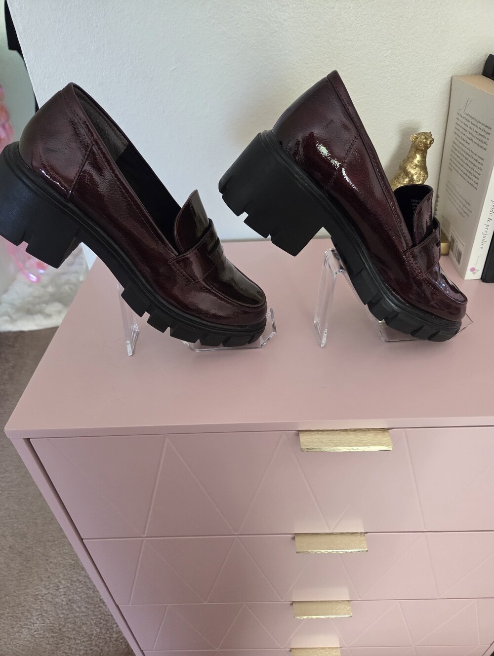 Crown Vintage Glossy Wine Red Lug-Sole Penny Loafers
